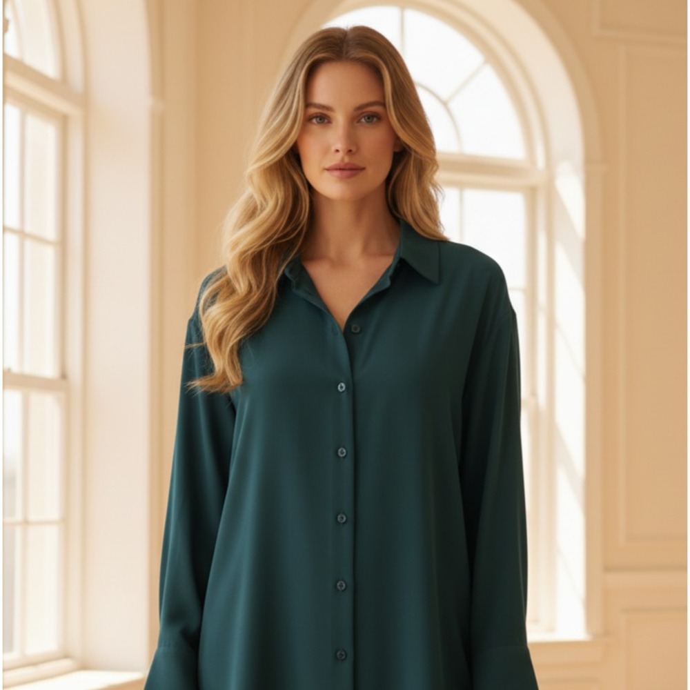 Adrianna Papell XS Tunic Top Green Womens Office Academia Earthy Cottage Relaxed